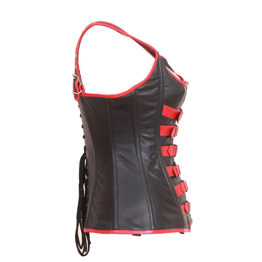 Genuine Real Sheep Leather & Stainless Steel Spiral Bones Over Bust Corset