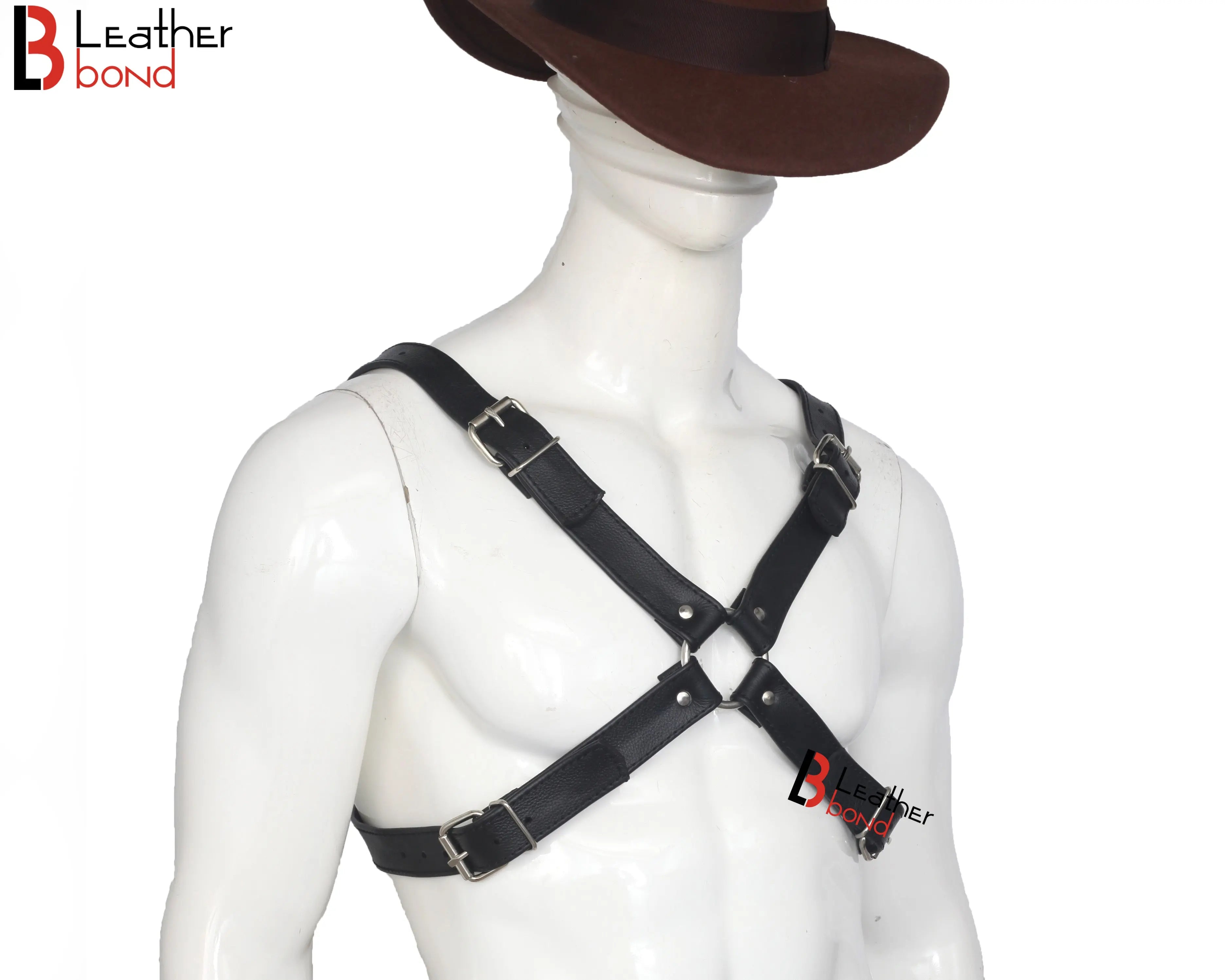 Double Folded Real Cowhide Leather Harness for Men Cross Shape Chest & Shoulder Harness | Fetish Wear