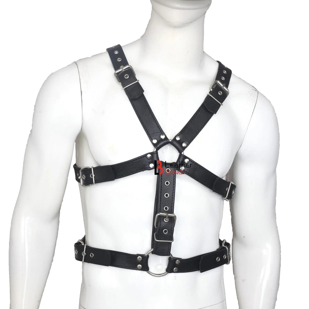 Double Folded Real Cowhide Leather Harness Men Chest & Shoulder Male Fetish Wear Harness