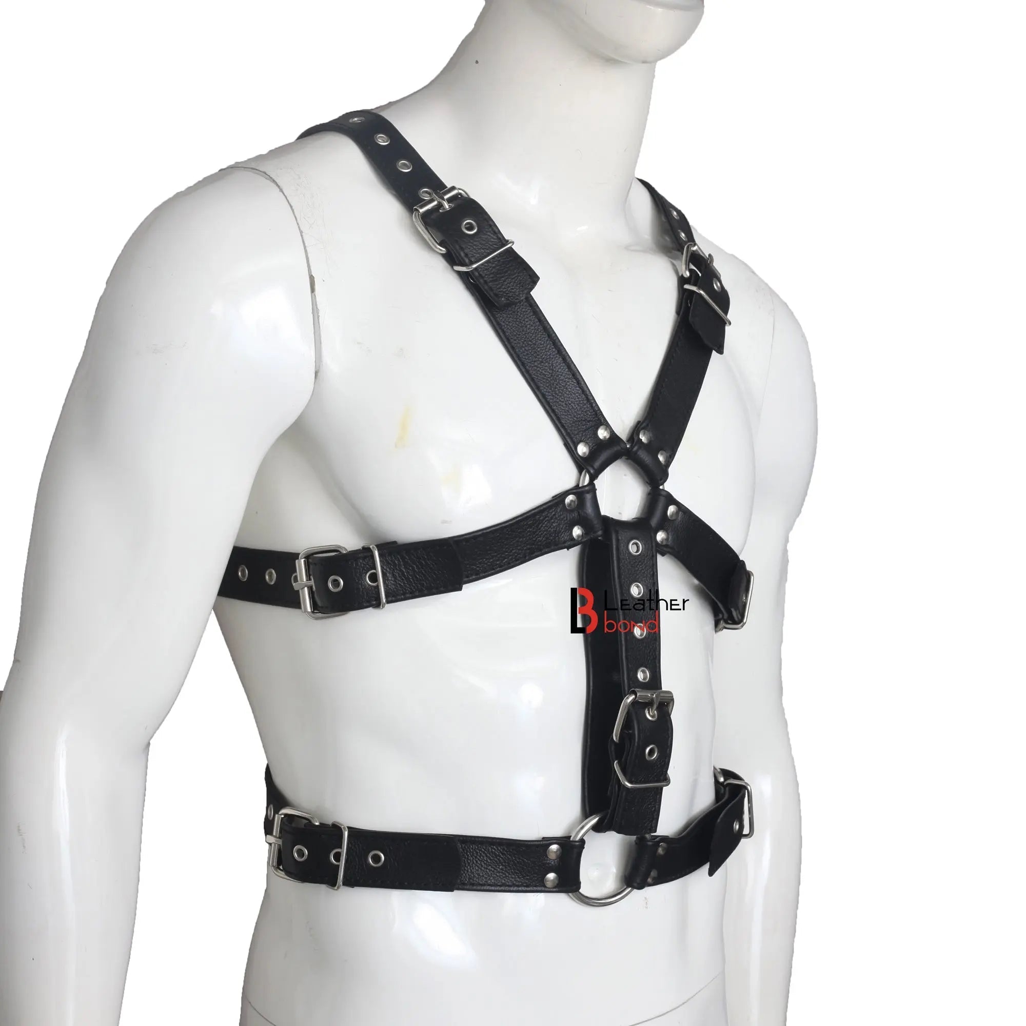 Double Folded Real Cowhide Leather Harness Men Chest & Shoulder Male Fetish Wear Harness