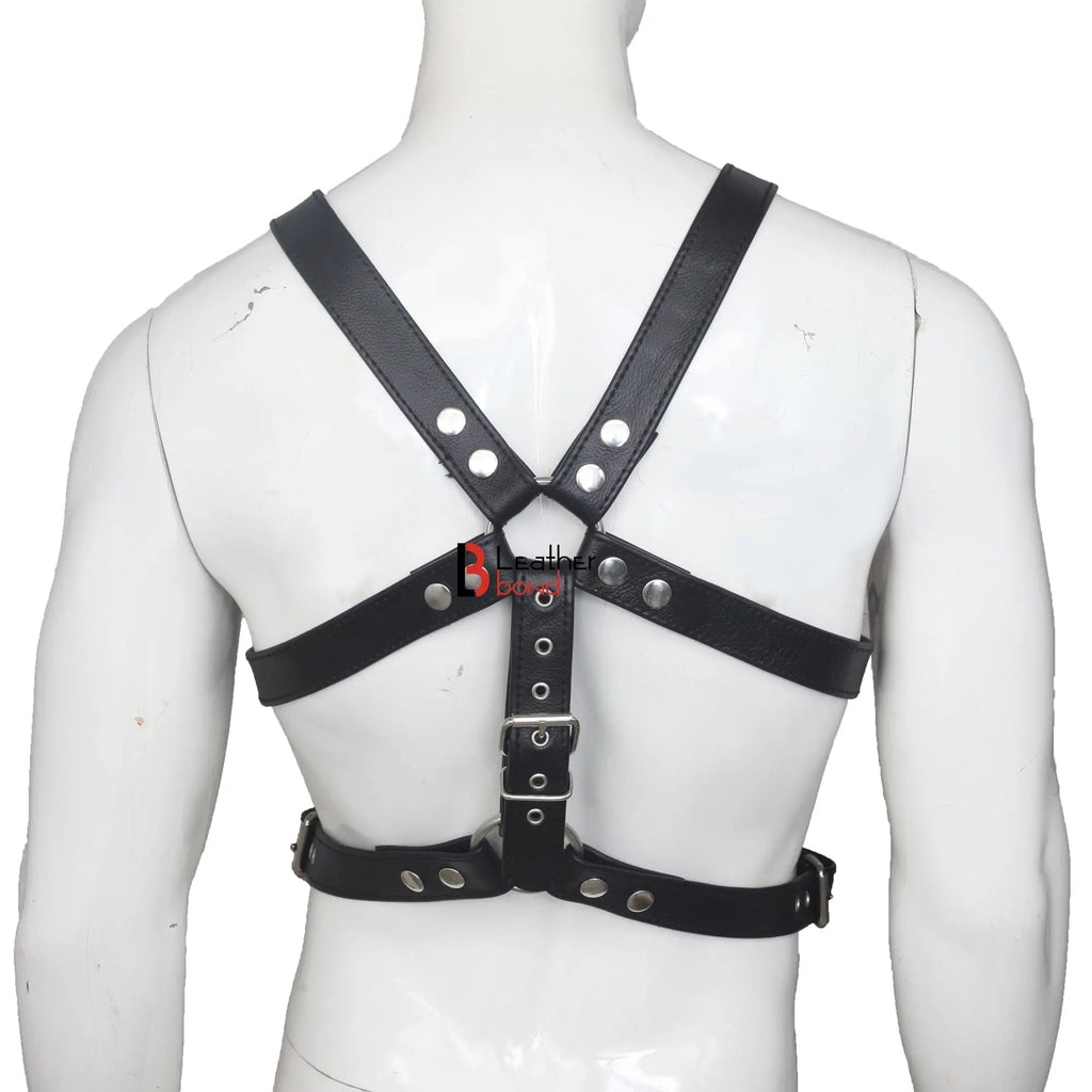 Double Folded Real Cowhide Leather Harness Men Chest & Shoulder Male Fetish Wear Harness