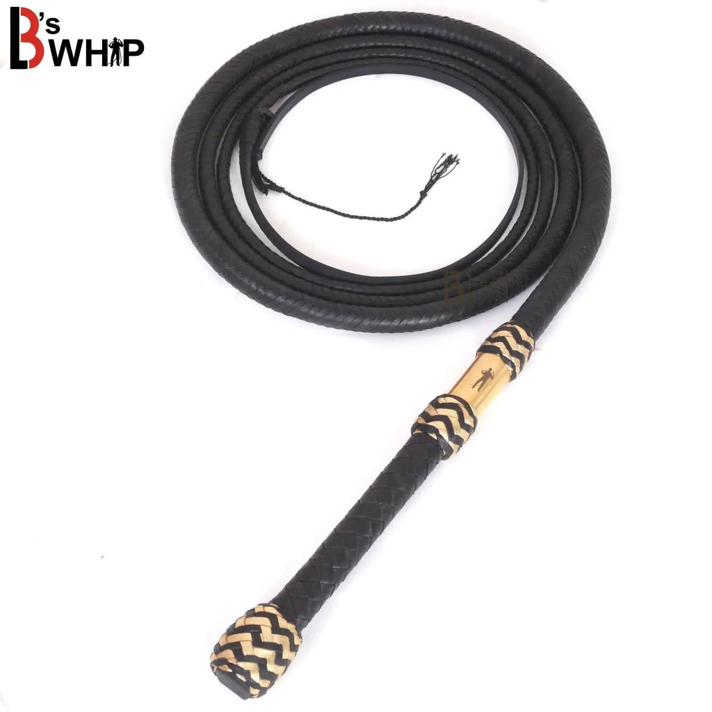 Bull Whip 6, 8, 10, 12, 14 & 16 Feet long 16 Strands Black Kangaroo Hide Leather Equestrian Bullwhip Leather inside Construction