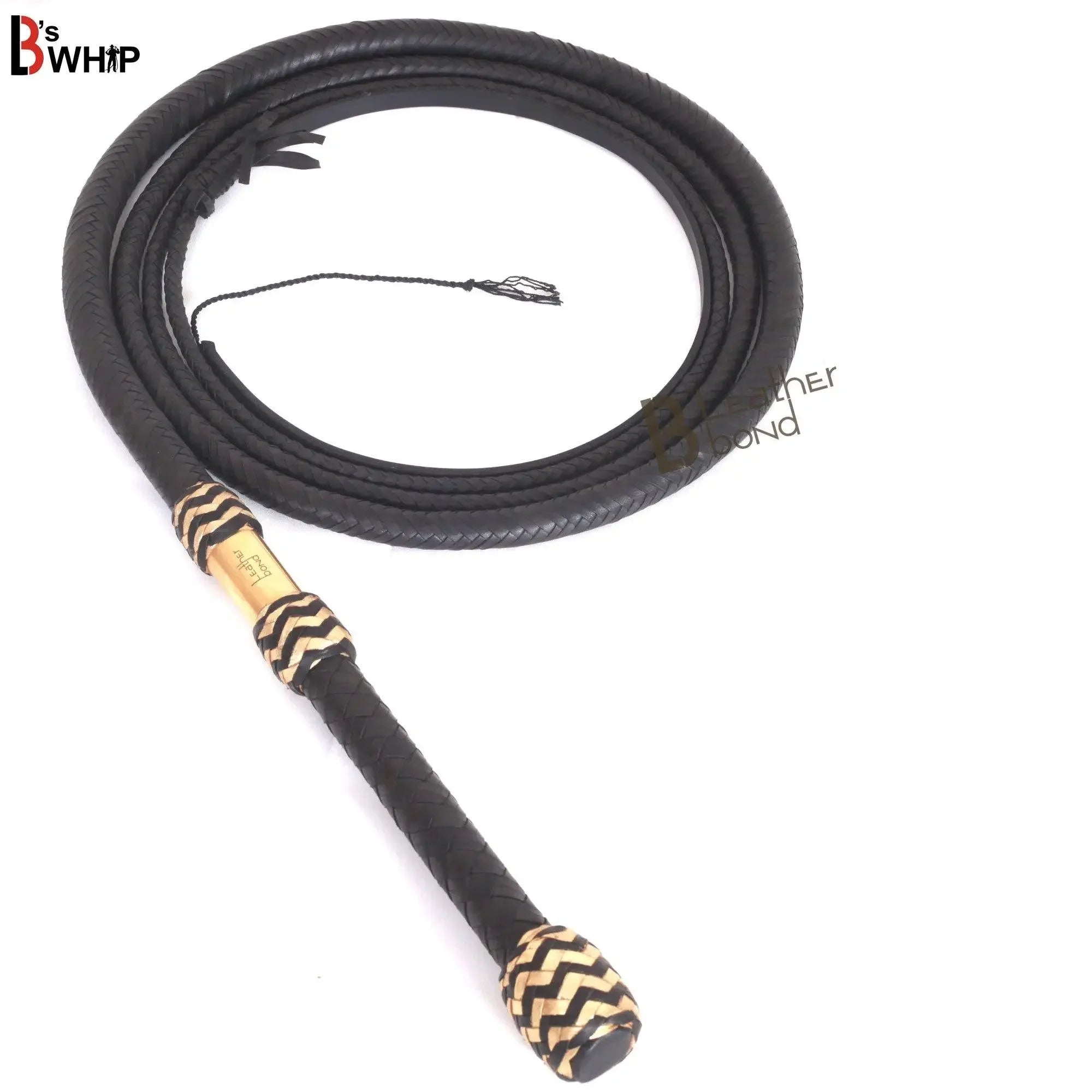 Bull Whip 6, 8, 10, 12, 14 & 16 Feet long 16 Strands Black Kangaroo Hide Leather Equestrian Bullwhip Leather inside Construction