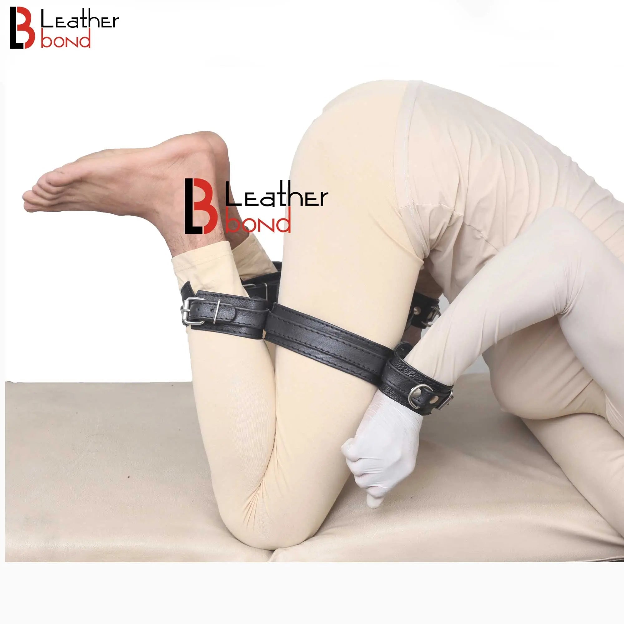 Frog-Tie Restraint Set Leather Ankle Cuffs, Thigh & Wrist BDSM Cosplay Bondage Toy