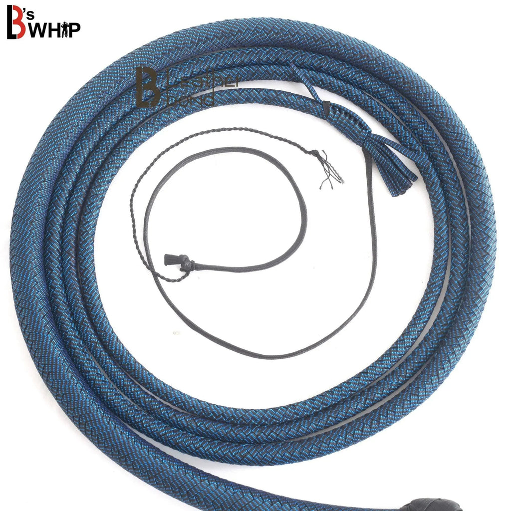 Blue & Black Paracord Bullwhip 06 & 08 Feet long 12 Strands Bullwhip Para Cord Nylon Bull Whip