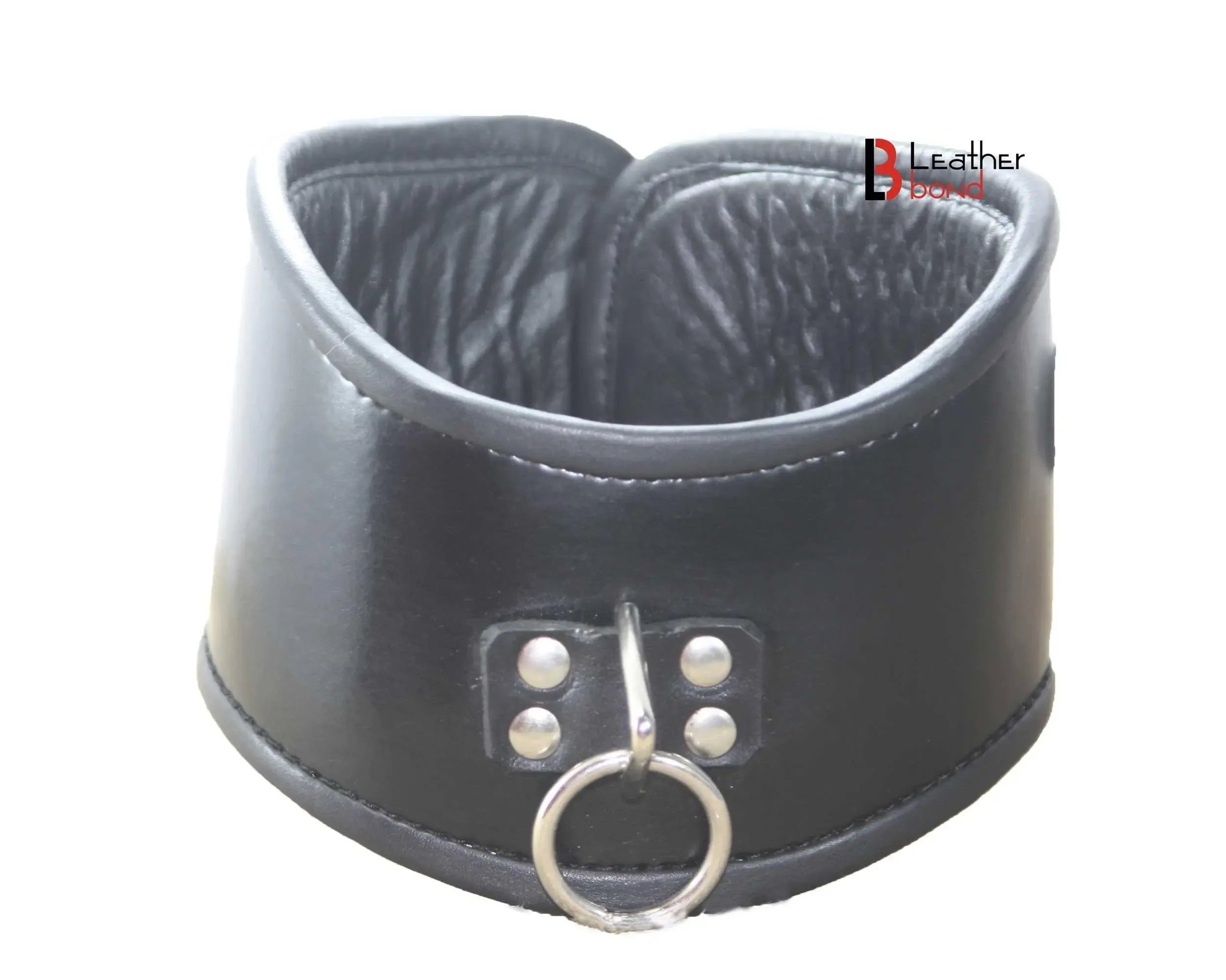 Cowhide Leather Curved Posture Neck Collar BDSM Collar & Wrist Restraints Set