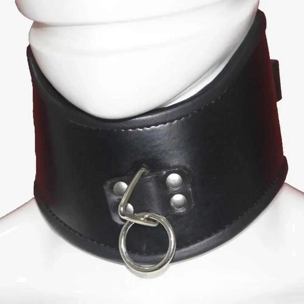 Cowhide Leather Curved Posture Neck Collar BDSM Collar & Wrist Restraints Set