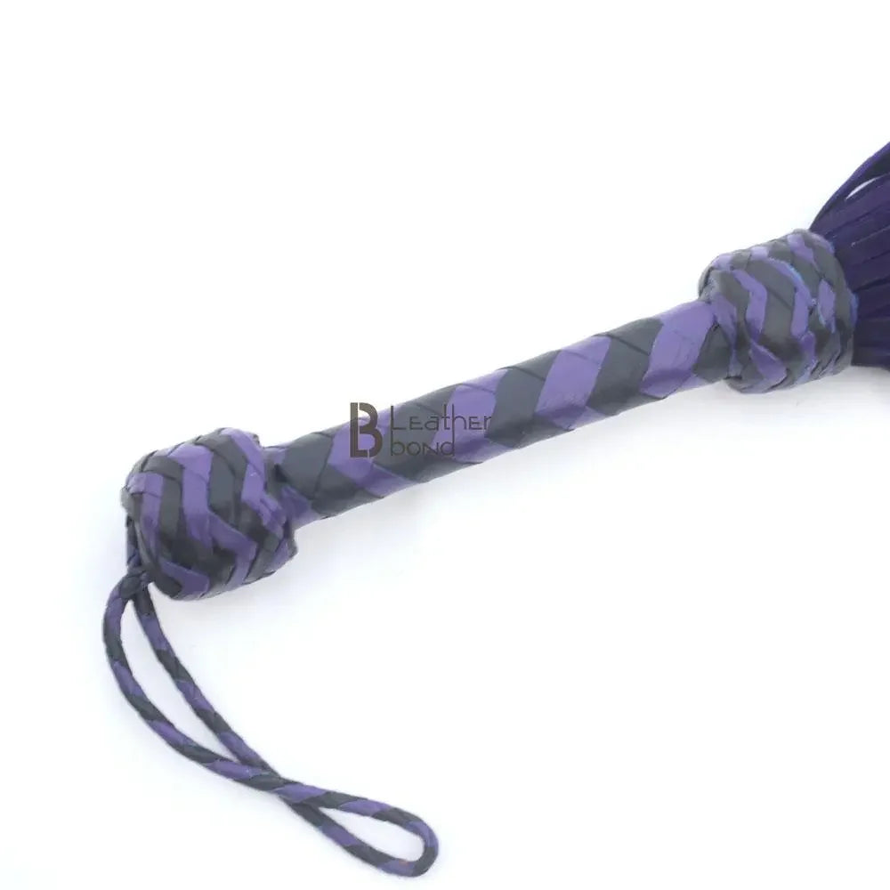 💜🖤Real Cowhide Suede Leather Flogger 100 Falls Purple and Black Heavy Duty Thuddy Whip | BDSM Impact