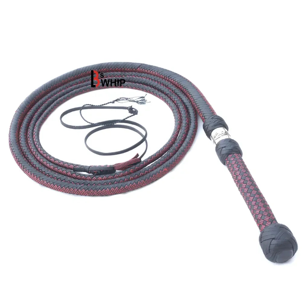 Zoro Black Paracord Bull Whip  16 Strands with Leather Plaited Bellies | 6 to 16 Feet  Bullwhip