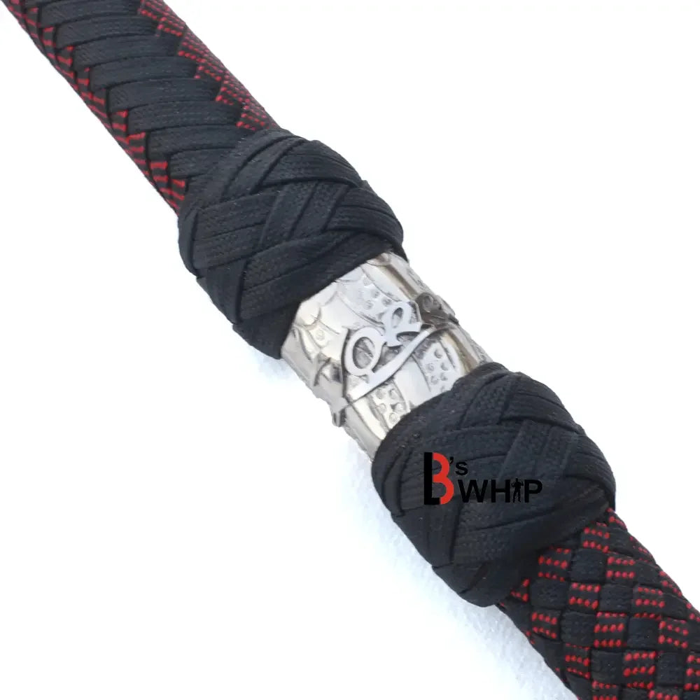 Zoro Black Paracord Bull Whip  16 Strands with Leather Plaited Bellies | 6 to 16 Feet  Bullwhip