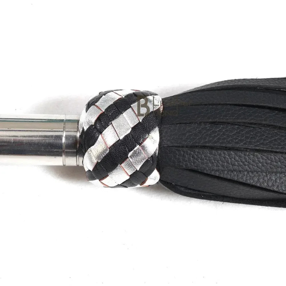Fully Handmade & Real Genuine Cow Hide Leather Heavy Duty 50 Falls Flogger Steel Handle Black Falls