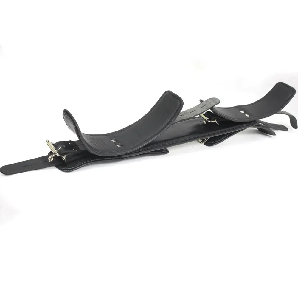 Real Cowhide Leather Padded Wrist & Ankle Cuffs Adjustable Spreader Bar BDSM Restraint Set