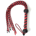 Real Genuine Cowhide Leather Flogger | Red and Black Cat O Nine Braided Falls | Heavy Steel Studs Leather Bond