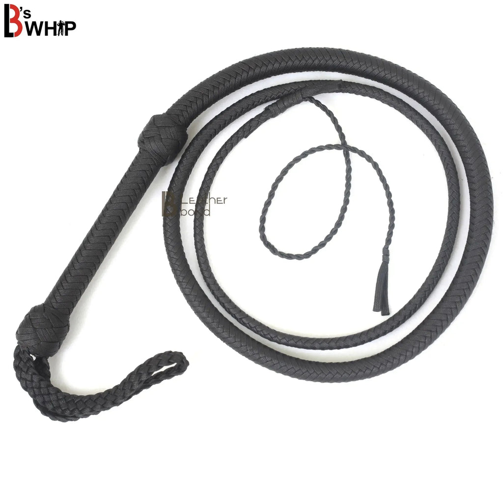 Indiana Jones Style Whip 06 to 16 Feet 12 Strands Bullwhip Black Para Cord Nylon Bull Whip with Leather Plaited Bellies