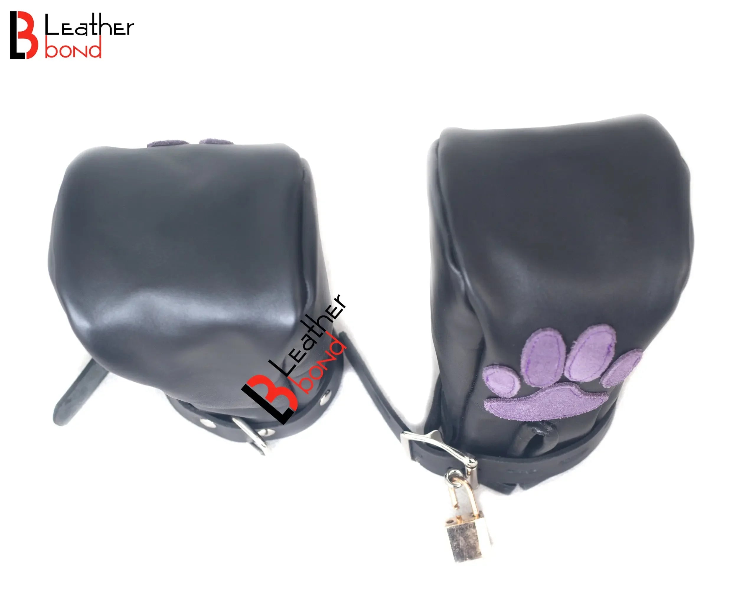 Real Cowhide Leather Fist Mitts Lockable Restraint Bondage Paw Gloves | Black, Red & Purple