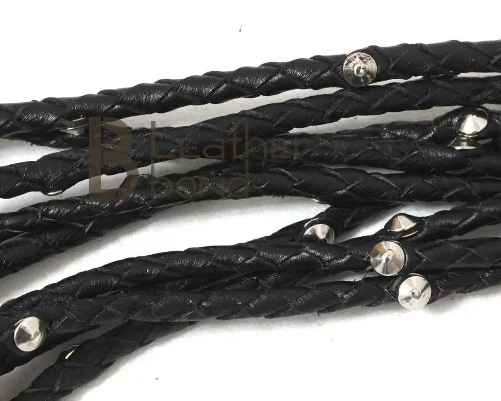 Real Cowhide Leather Cat-o-Nine Tails Flogger 9 Braided Purple Rose Falls with Steel Studs | BDSM Whip