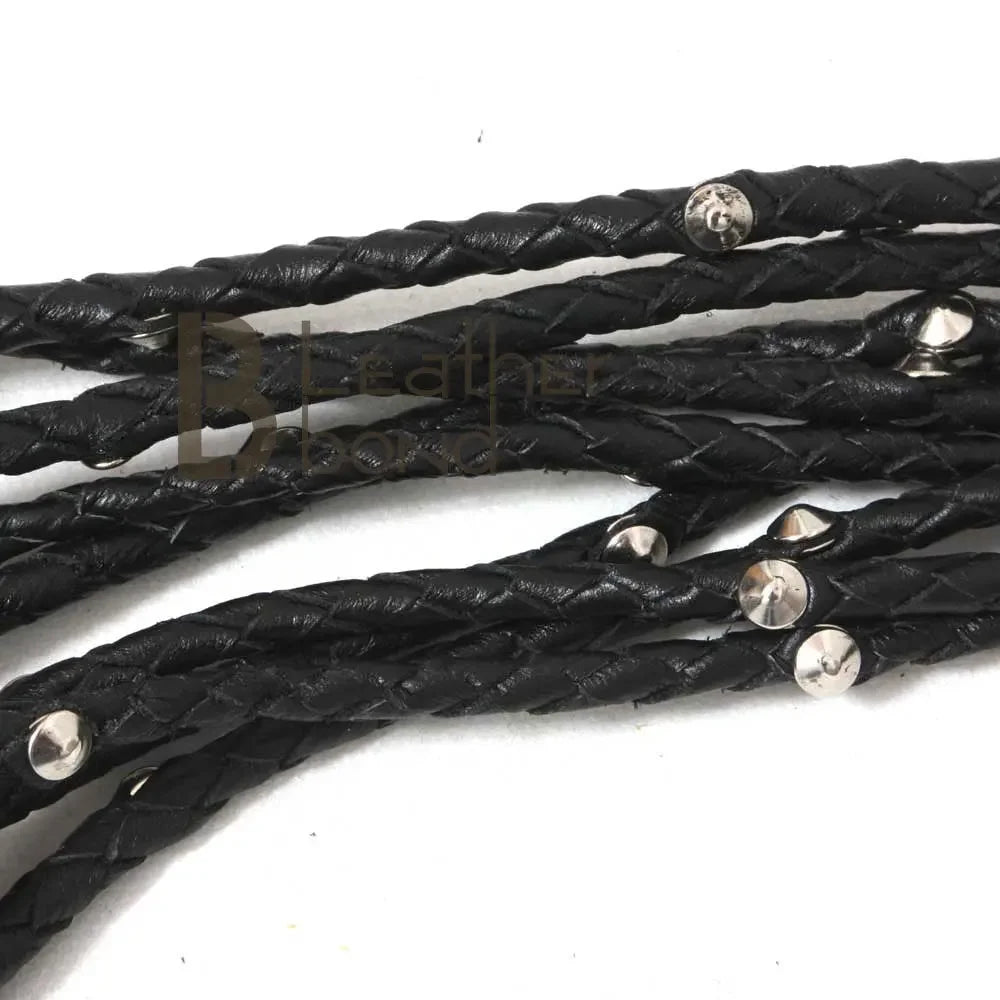 Real Cowhide Leather Cat-o-Nine Tails Flogger 9 Braided Purple Rose Falls with Steel Studs | BDSM Whip