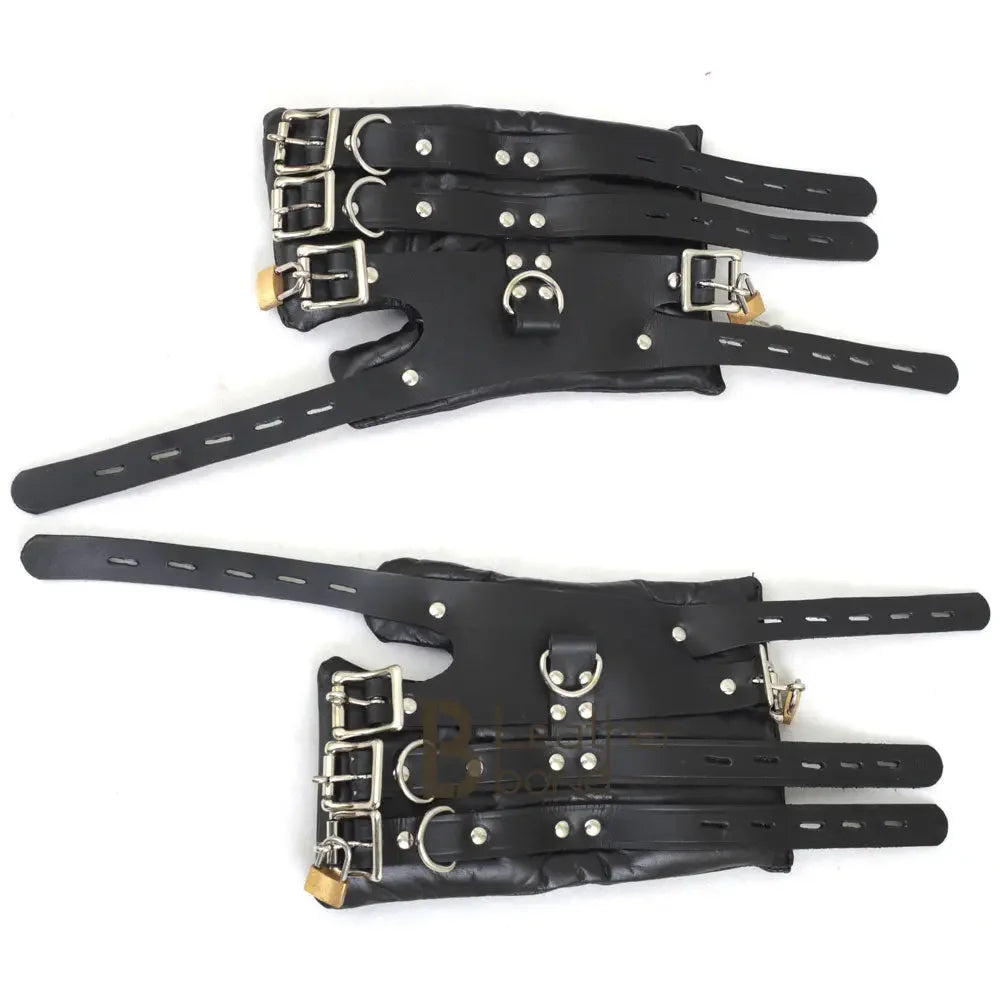 Real Strong Lockable Leather Suspension Bondage Cuffs 2-Piece Heavy Duty Restraint Set | Black