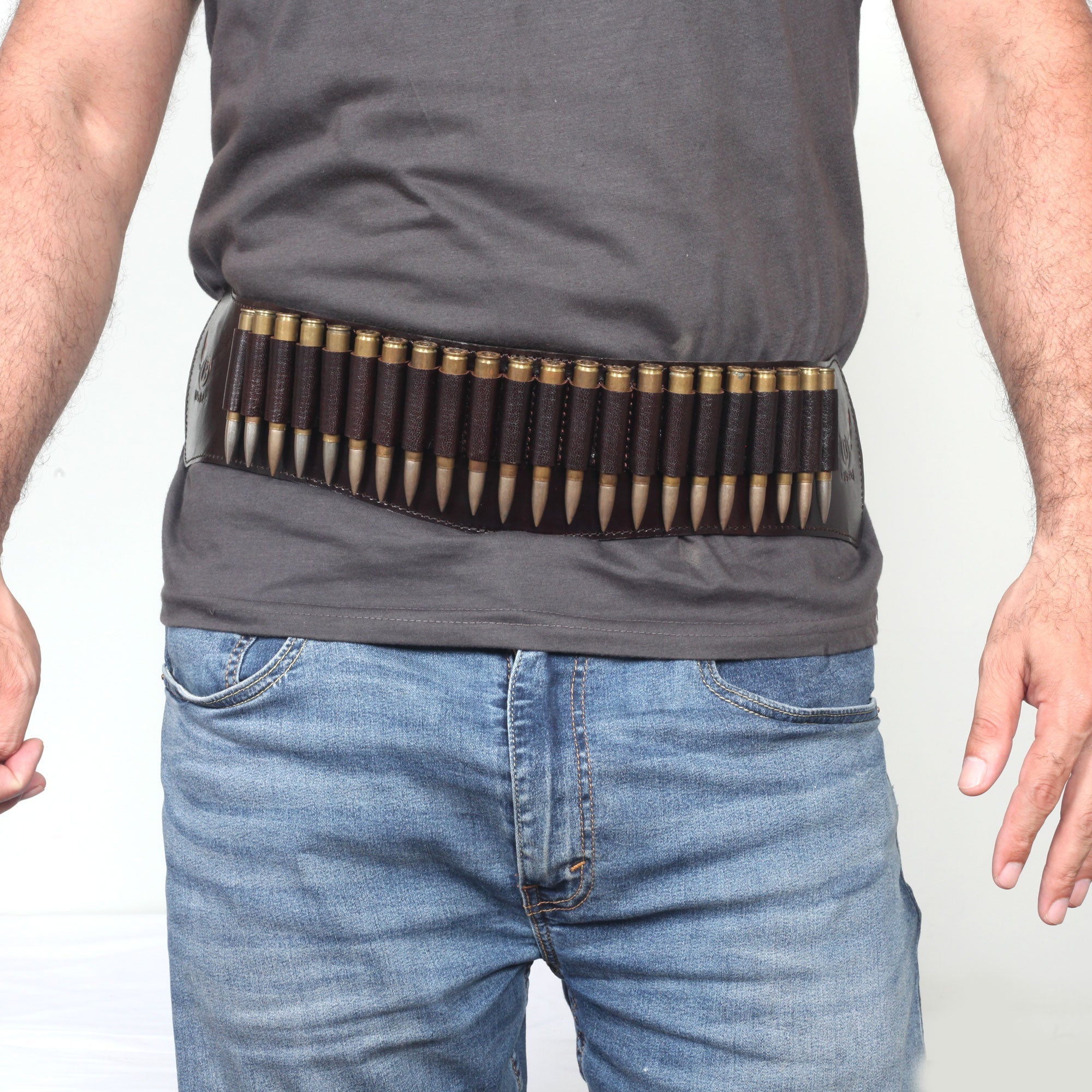 Cowhide Leather Rifle Cartridge Reload Holder 22-Loop Shell Belt | Hunting Ammo Carrier