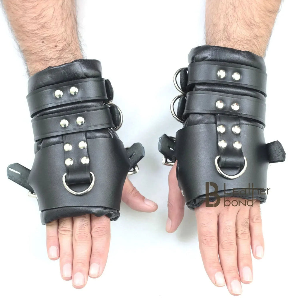 Real Strong Lockable Leather Suspension Bondage Cuffs 2-Piece Heavy Duty Restraint Set | Black