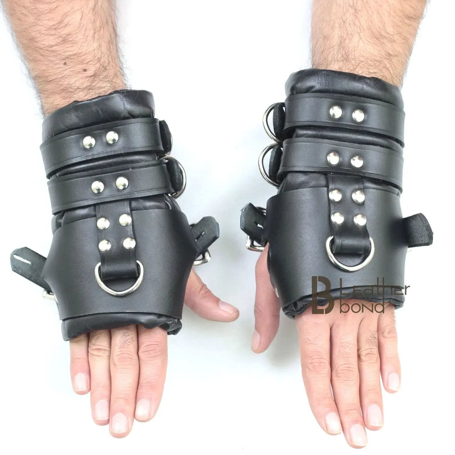 Real Strong Lockable Leather Suspension Bondage Cuffs 2-Piece Heavy Duty Restraint Set | Black
