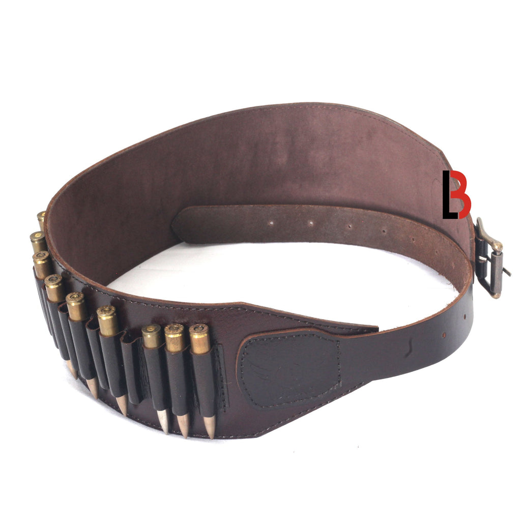 Cowhide Leather Rifle Cartridge Belt Bandolier Hunting Shell Holder & Ammo Carrier