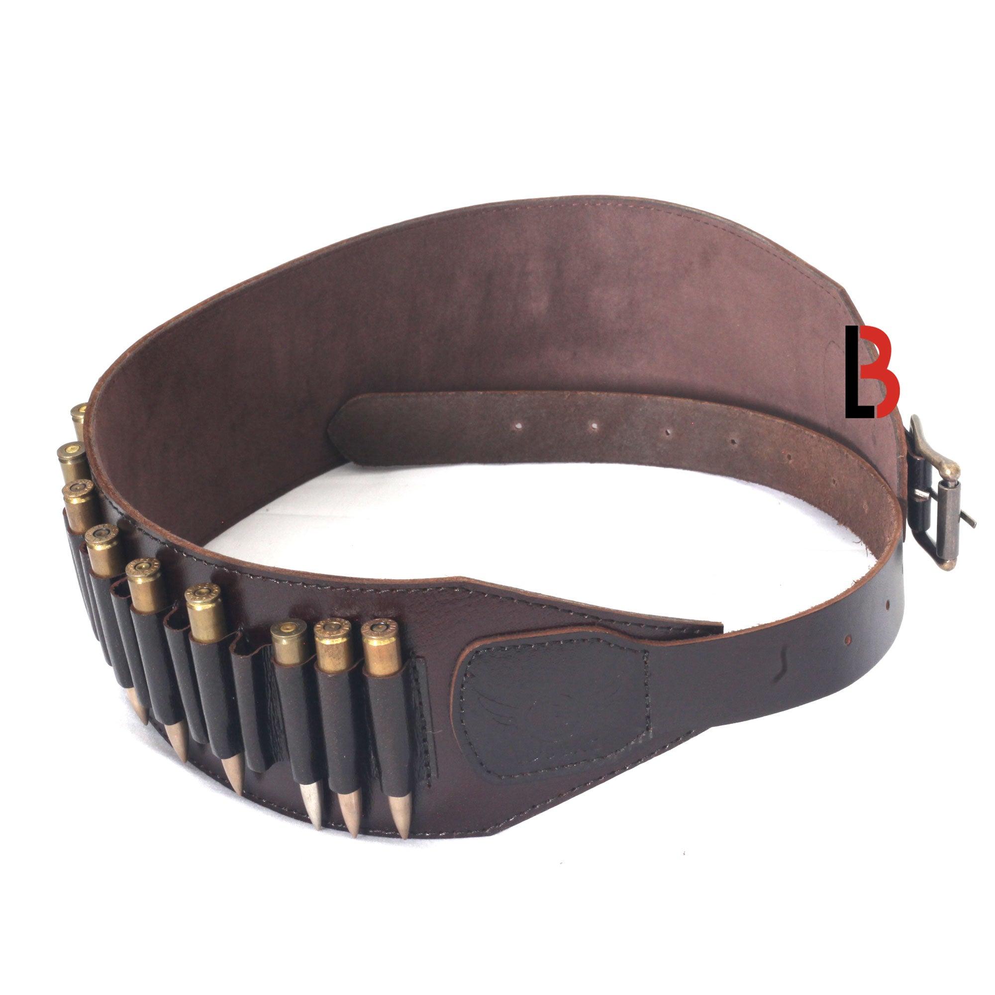 Cowhide Leather Rifle Cartridge Belt Bandolier Hunting Shell Holder & Ammo Carrier