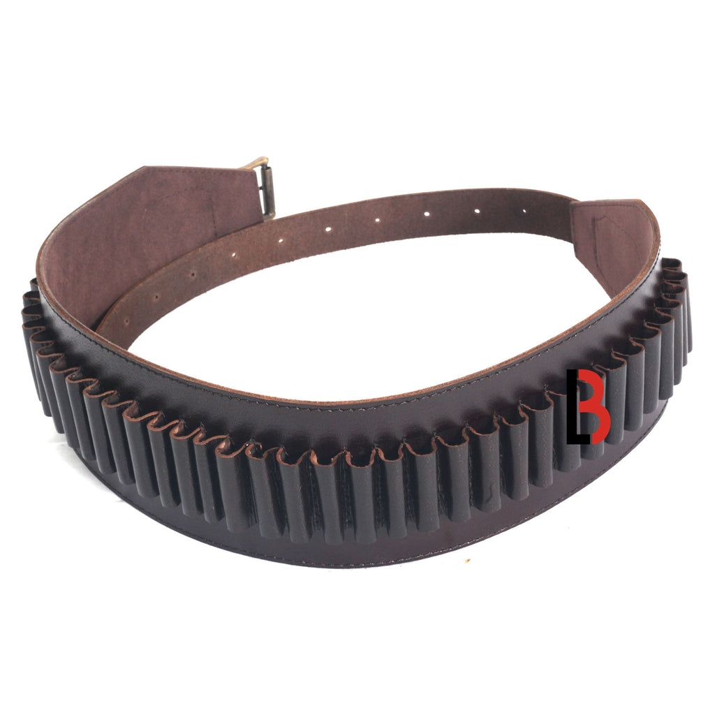 Cowhide Leather Rifle Cartridge Belt Bandolier Hunting Shell Holder & Ammo Carrier