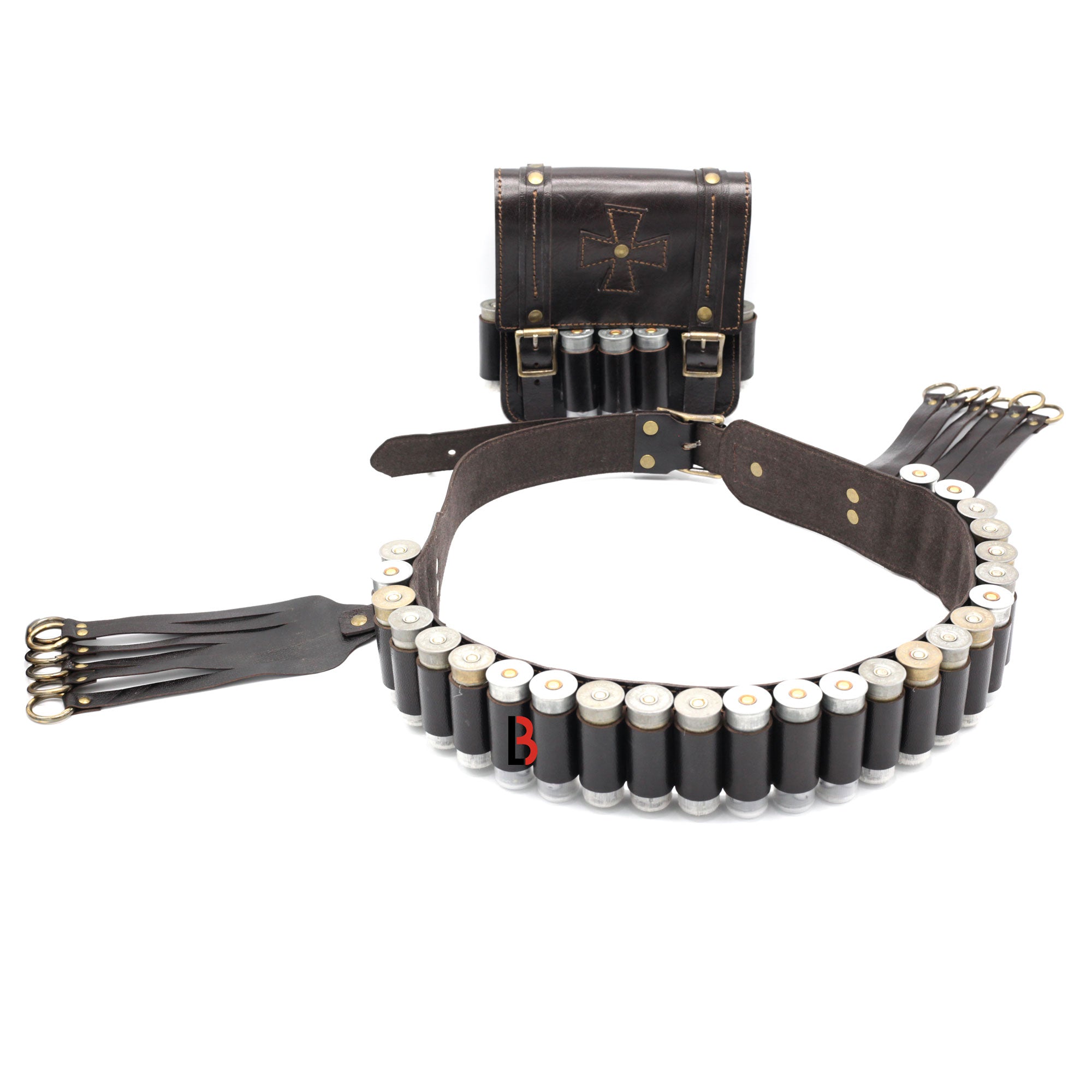 Cowhide Leather Cartridge Belt Bird Hanger & Hunting Pouch | 12 Gauge Shotgun Shell Belt