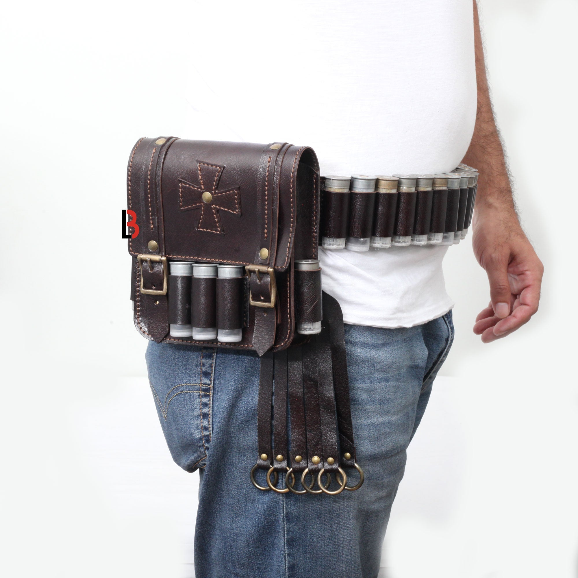 Cowhide Leather Cartridge Belt Bird Hanger & Hunting Pouch | 12 Gauge Shotgun Shell Belt