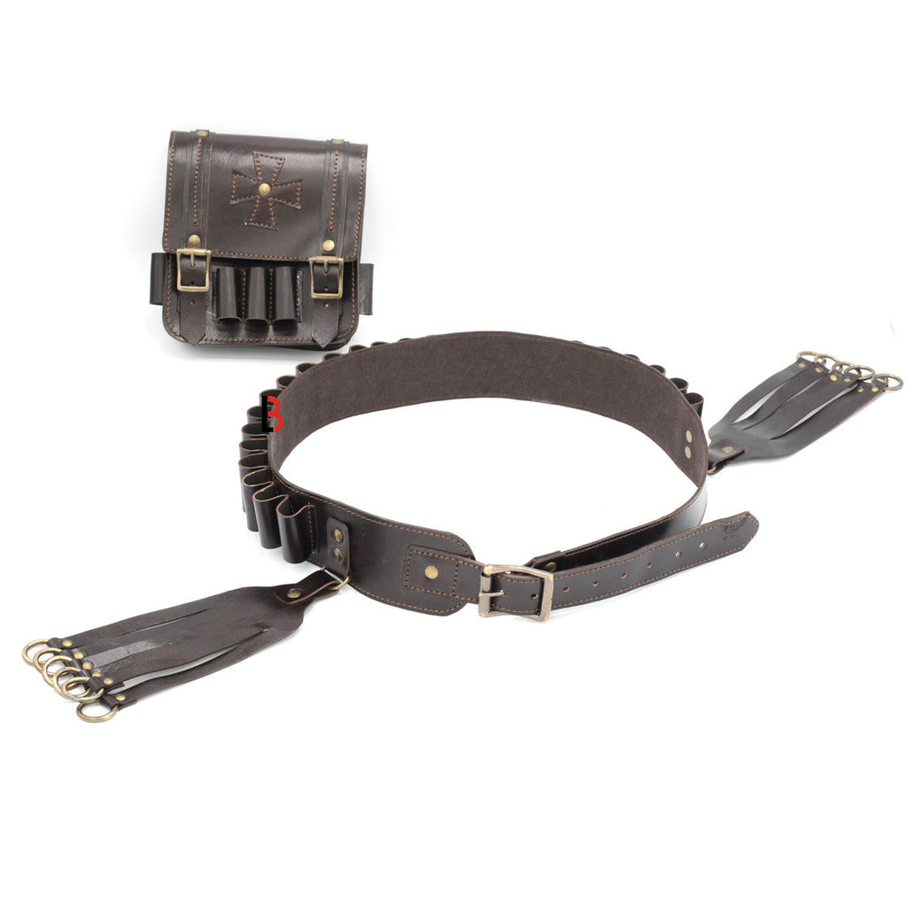 Cowhide Leather Cartridge Belt Bird Hanger & Hunting Pouch | 12 Gauge Shotgun Shell Belt
