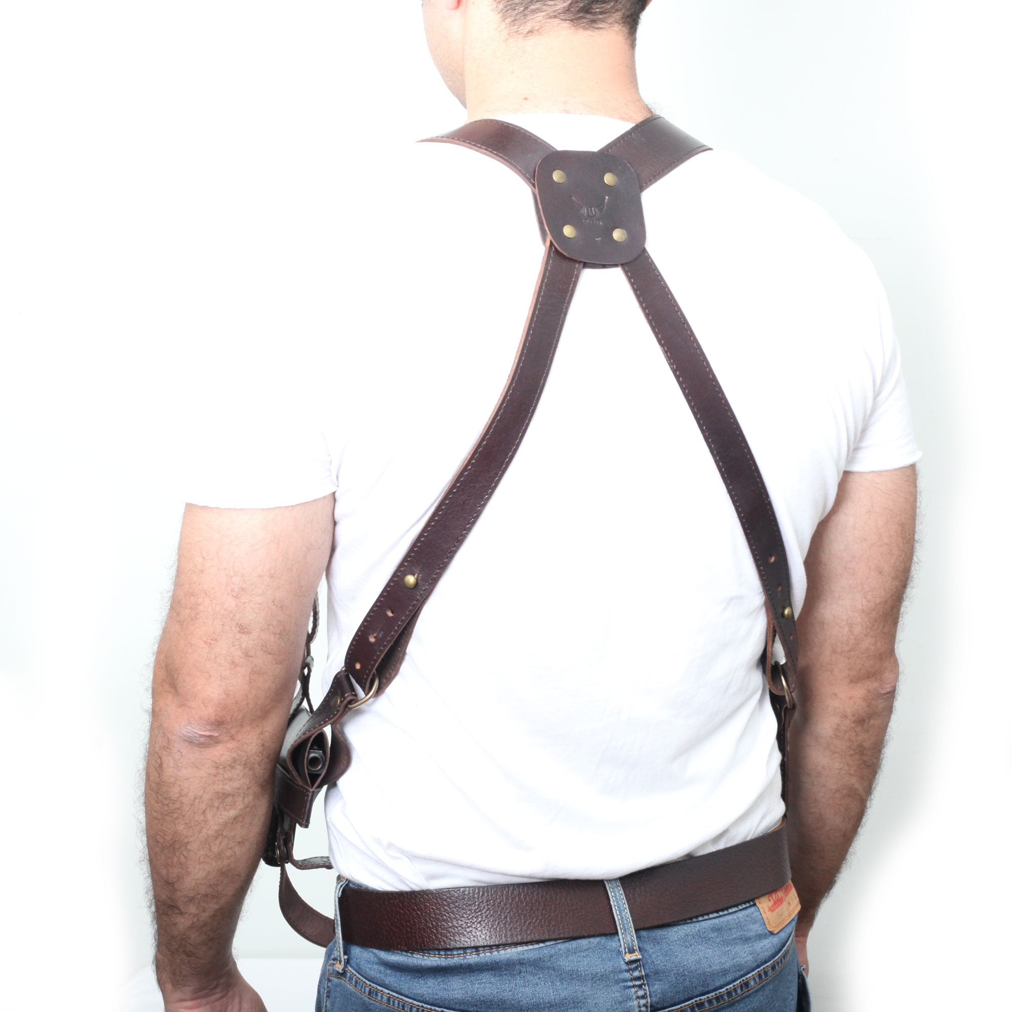 Handmade Universal Leather Shoulder Concealed Holster Horizontal Carry & Double Mag Pouch