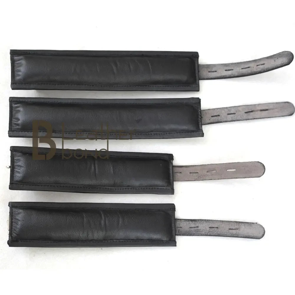 Real Leather 4-Piece Padded Wrist & Ankle Cuffs Lockable Restraint Bondage Set | Full Black