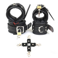 Real Leather 4-Piece Padded Wrist & Ankle Cuffs Lockable Restraint Bondage Set | Full Black