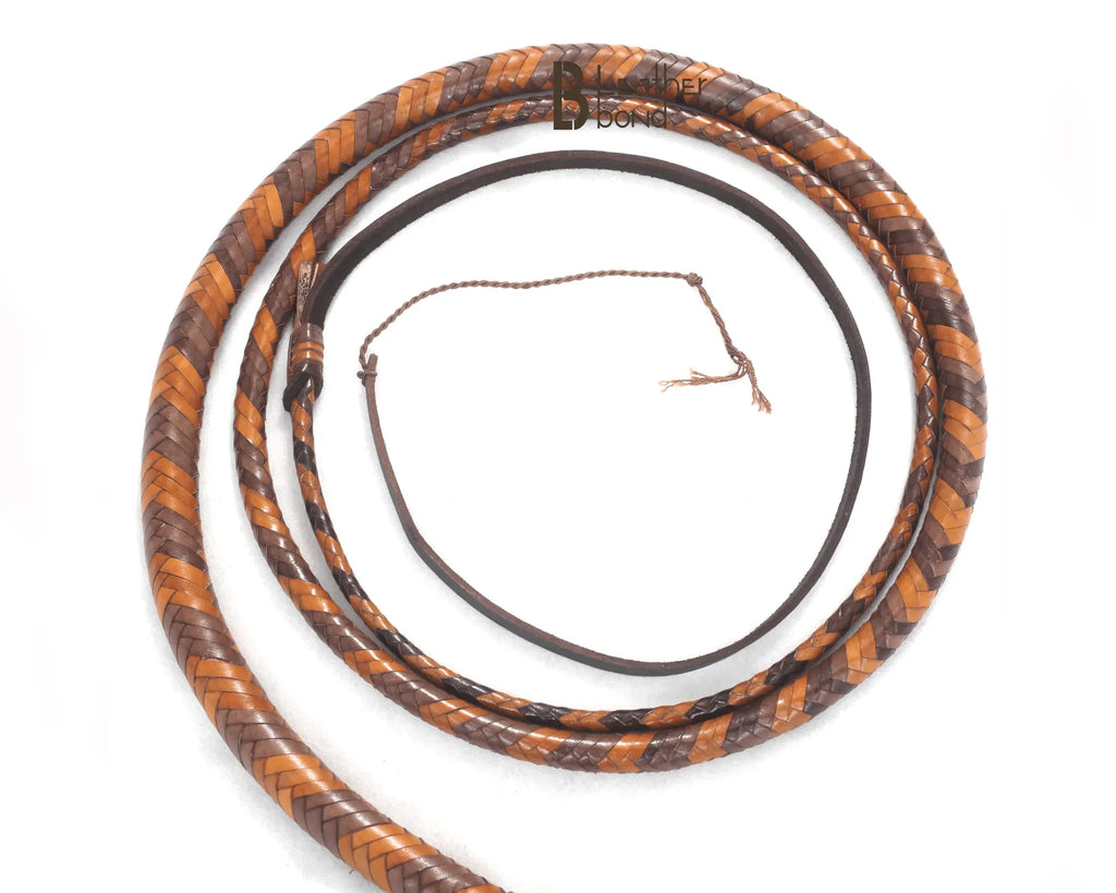 Bull Whip 6, 8, 10, 12, 14 & 16 Feet long 16 Strands Kangaroo Hide Leather Equestrian Bullwhip Leather Belly and Bolster Inside, Indiana Jones Tan Brown