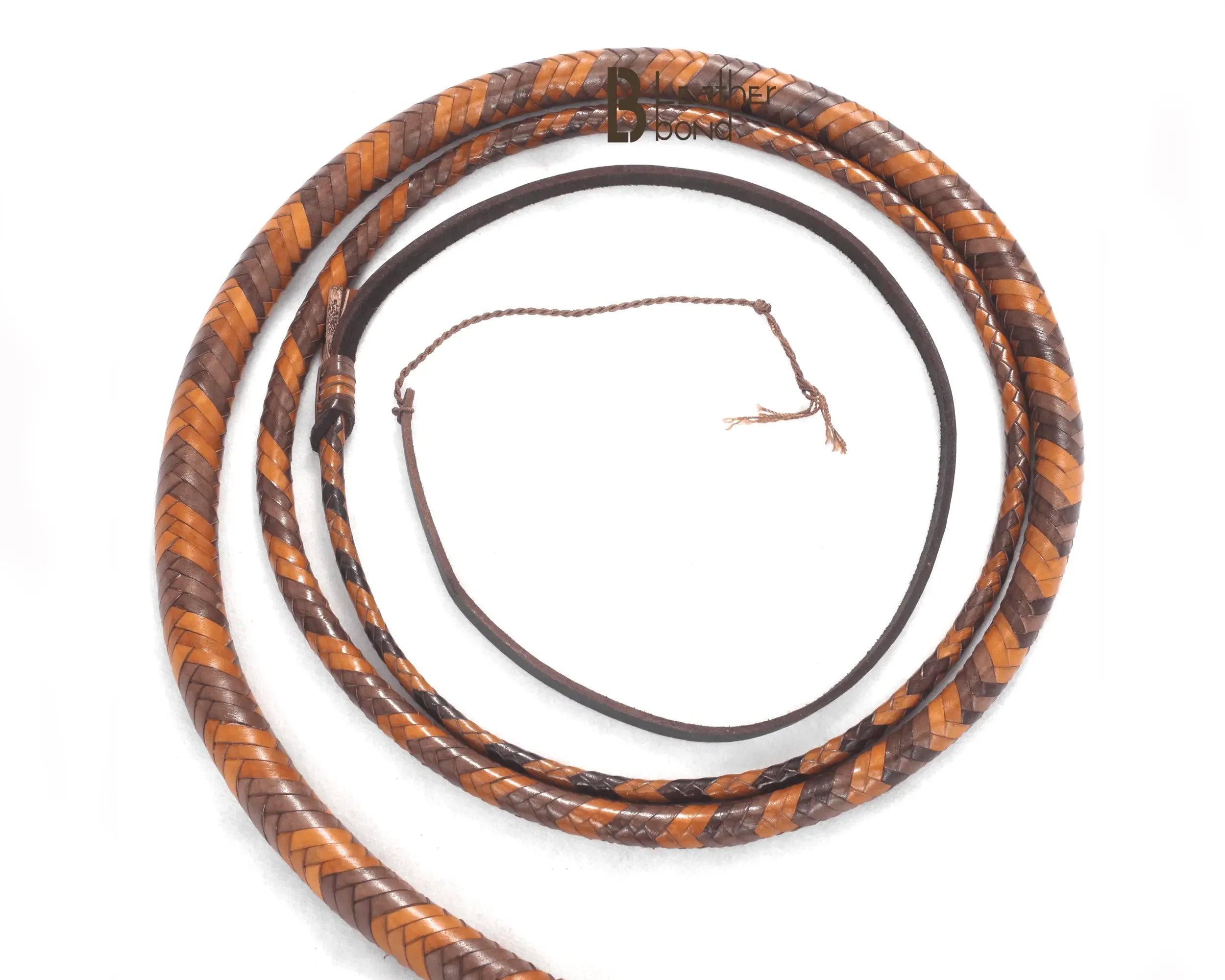 Bull Whip 6, 8, 10, 12, 14 & 16 Feet long 16 Strands Kangaroo Hide Leather Equestrian Bullwhip Leather Belly and Bolster Inside, Indiana Jones Tan Brown