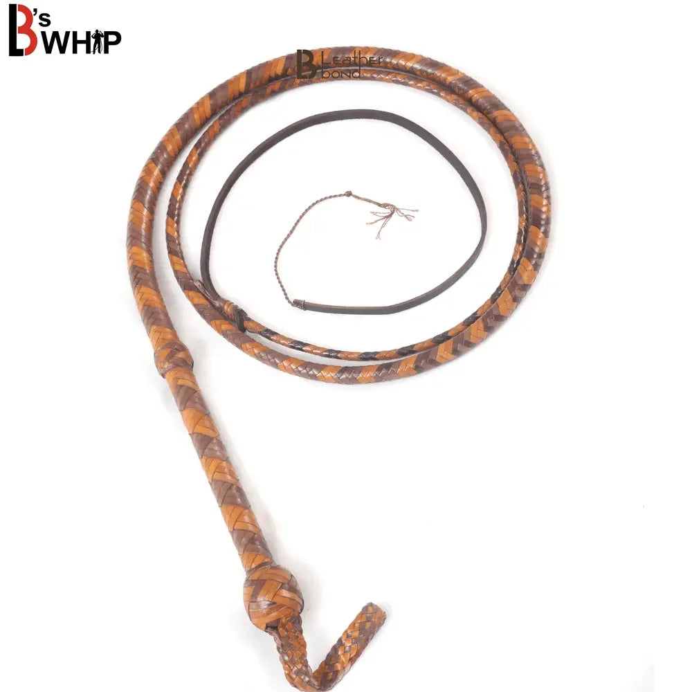Bull Whip 6, 8, 10, 12, 14 & 16 Feet long 16 Strands Kangaroo Hide Leather Equestrian Bullwhip Leather Belly and Bolster Inside, Indiana Jones Tan Brown