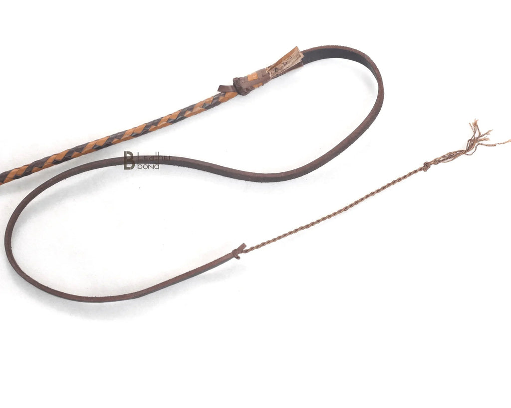 Bull Whip 6, 8, 10, 12, 14 & 16 Feet long 16 Strands Kangaroo Hide Leather Equestrian Bullwhip Leather Belly and Bolster Inside, Indiana Jones Tan Brown