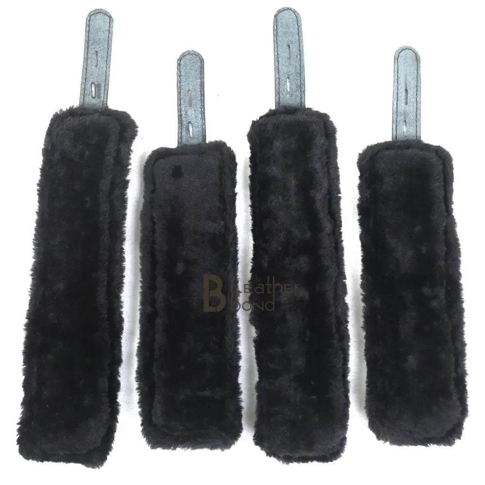 Real Cowhide Suede Leather 5-Piece Ankle Cuffs & Wrist Cuffs Fluffy Fur-Lined Restraint Bondage Set | Black