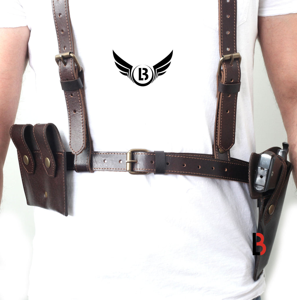 Universal Leather Shoulder Holster & Waist Belt Vertical Concealed Carry Holster