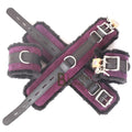 Real Cowhide Suede Leather 5-Piece Ankle Cuffs & Wrist Cuffs Fluffy Fur-Lined Restraint Bondage Set | Purple & Black