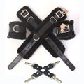 Real Cowhide Suede Leather 5-Piece Ankle Cuffs & Wrist Cuffs Fluffy Fur-Lined Restraint Bondage Set | Black