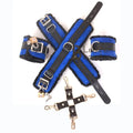 Real Cowhide Suede Leather 5-Piece Ankle Cuffs & Wrist Cuffs Fluffy Fur-Lined Restraint Bondage Set | Blue & Black