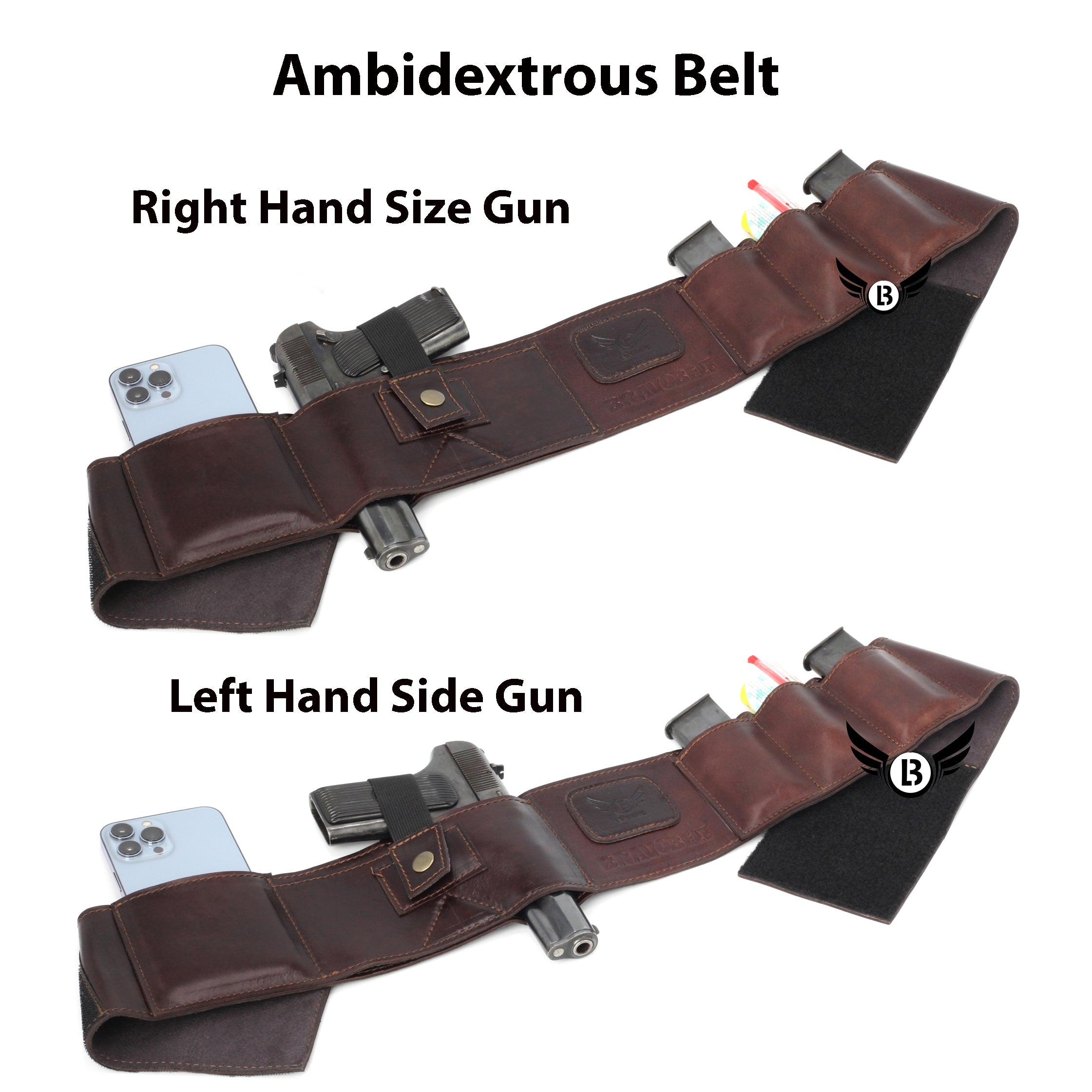 Cowhide Leather BravoBelt Belly Band Holster Ambidextrous Concealed Carry