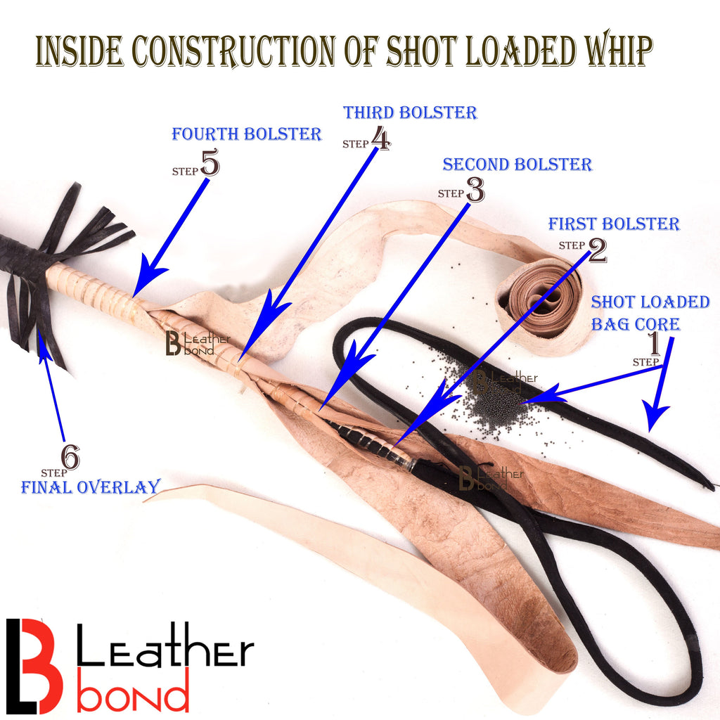 Kangaroo Hide Leather Snake Whip | Shot Loaded | 4, 5, 6 and 8 Feet | 12 Strands Black – Leather Bond