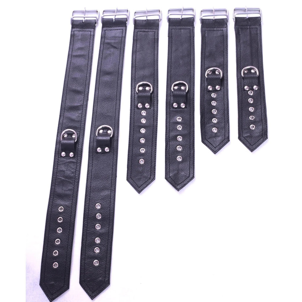 Cowhide Leather Sex Posture Sling Wrist, Ankle & Thigh Cuffs with Connectors | Bondage Restraints Set