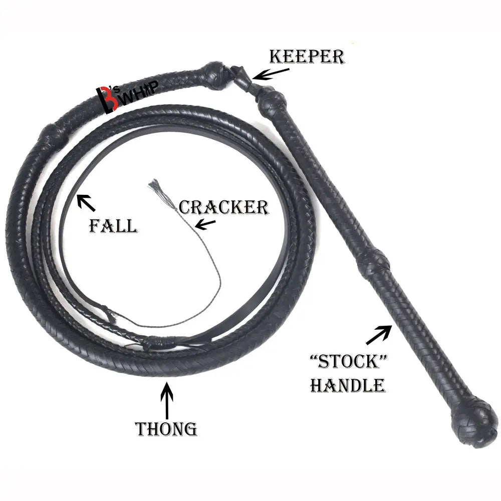 Black Stockwhip 04 Feet to 12 Feet long and 16 Plaits Kangaroo Hide Leather Equestrian Australian Stock Whip