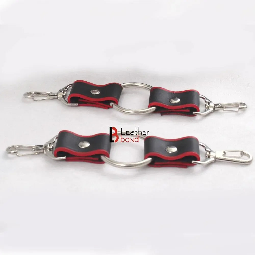 9-Piece Budget Bondage Kit Soft Padded Genuine Leather Collar, Thigh, Wrist & Ankle Cuffs | Black & Red