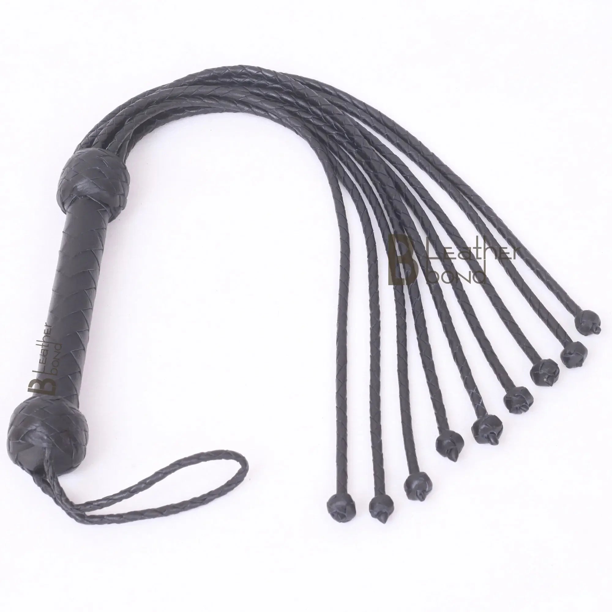 Real Genuine Cow Hide Leather Flogger Cat O Nine Braided Falls Sturdy Naughts 09 Falls Flogger Black