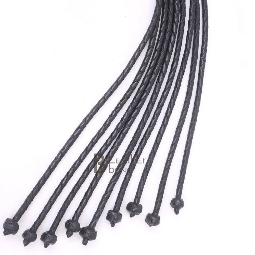 Real Genuine Cow Hide Leather Flogger Cat O Nine Braided Falls Sturdy Naughts 09 Falls Flogger Black